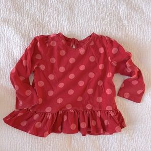 Valentine’s Day red top Tshirt 100% cotton with pink polka dot girl 12-18 months